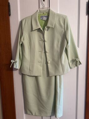 Jessica Howard Petite Light Green Tweed Jacket/Dress